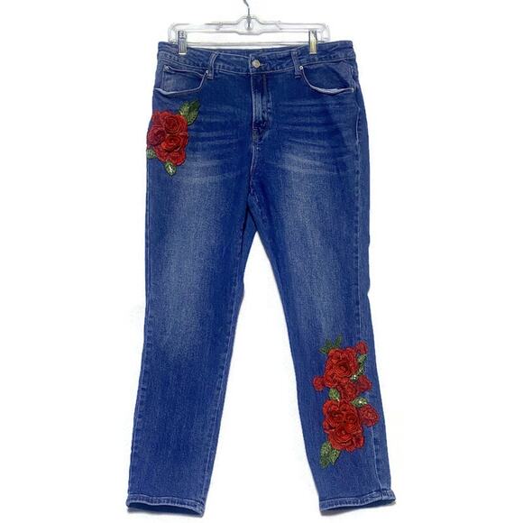 Boston Proper Jeans Girls Size 16 Embellished With Red Roses - Picture 1 of 9